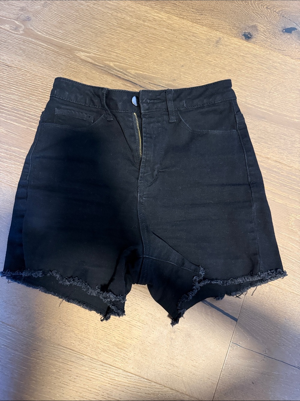 Zaful Black High-Rise Frayed Hem Denim Shorts